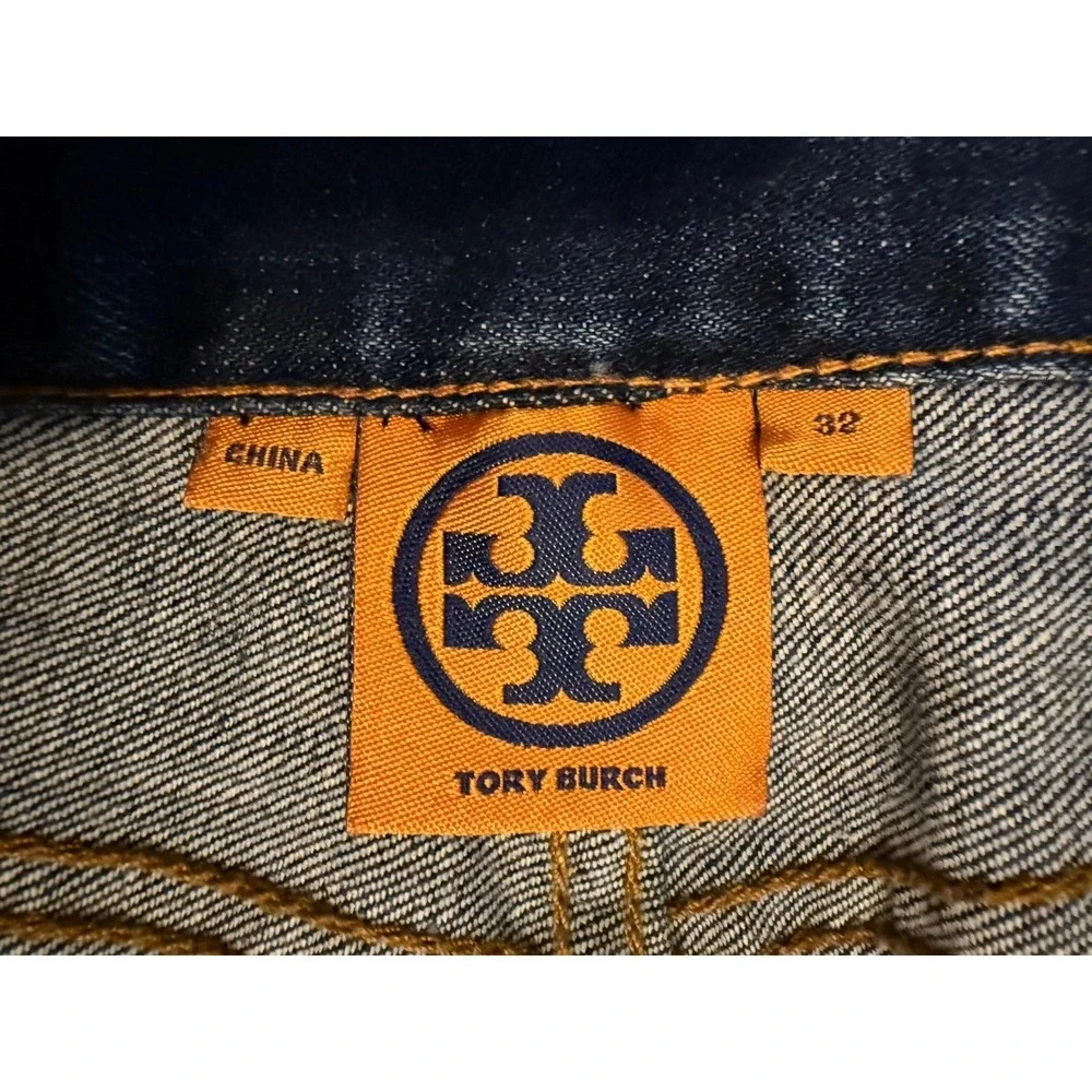 Tory Burch Super Skinny Jeans Womens 32 Blue Denim Stretch Gold Logo Medallion